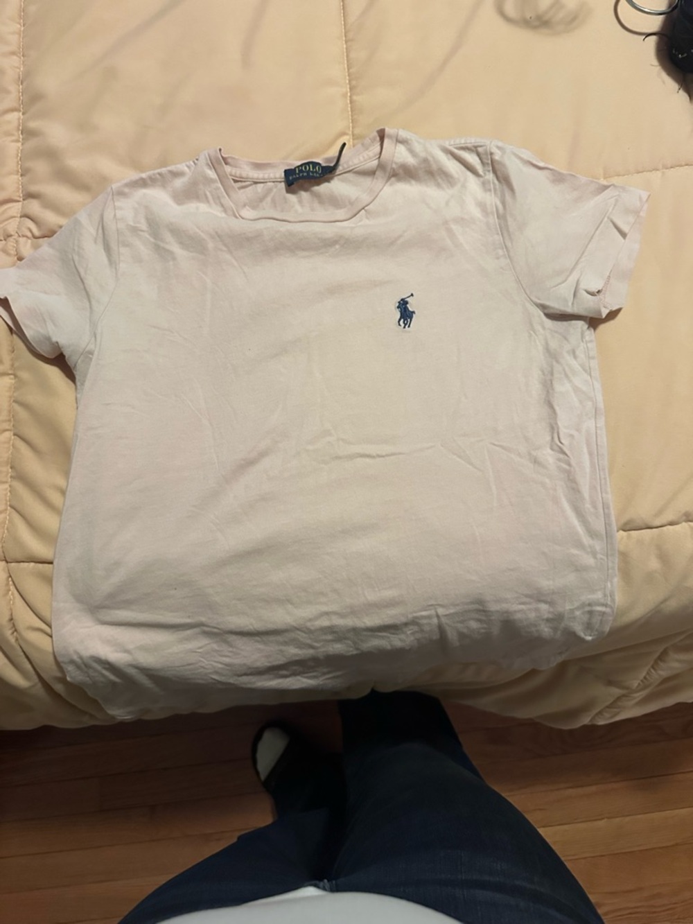 Ralph Lauren Soft White Crewneck Tee with Blue Polo Emblem